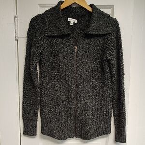 St. John's Bay Zip Sweater Size Medium Dark Charcoal Big Collar
